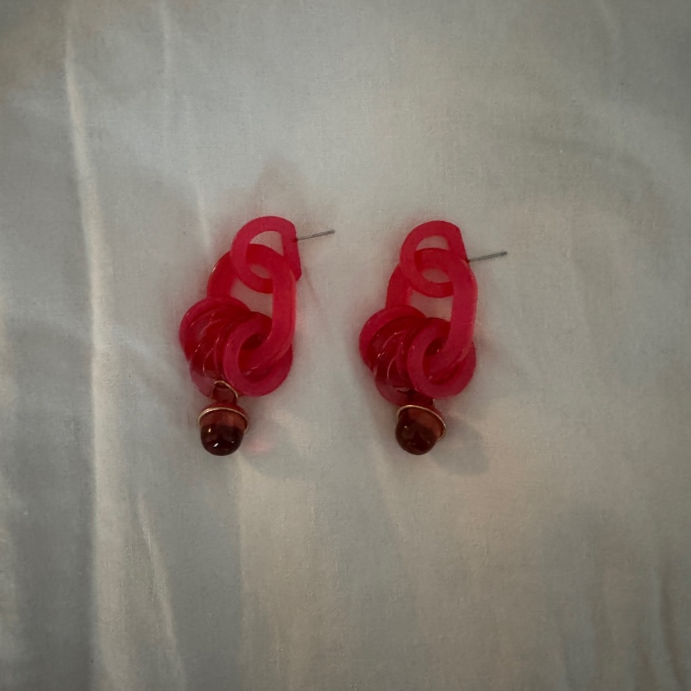 J. Crew Red and Gold Loop Earrings